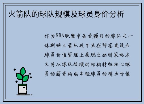 火箭队的球队规模及球员身价分析