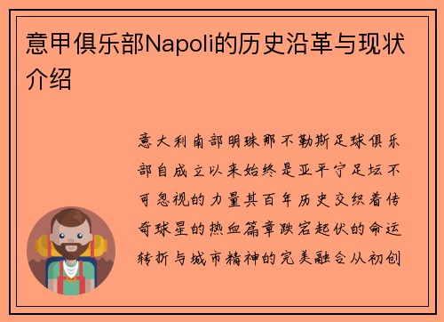 意甲俱乐部Napoli的历史沿革与现状介绍